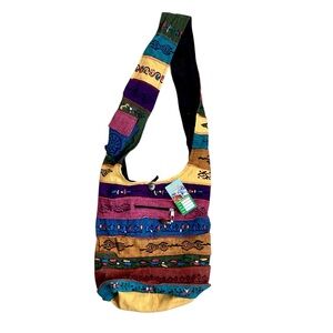 Multicolor Crossbody Bag 100% Cotton Zipper Closure